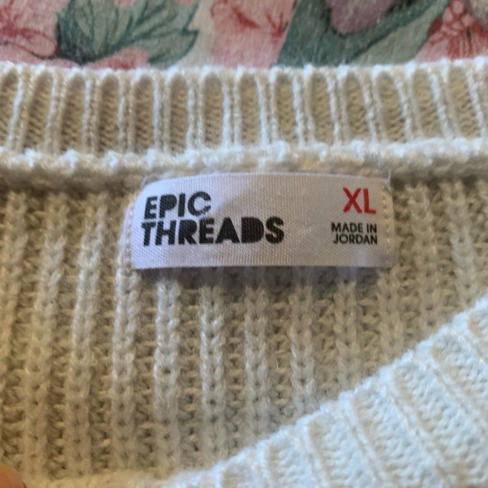 Epic Threads Cream Sweater with Pink, Peach & Mint Stripes Size XL - Picture 5 of 5